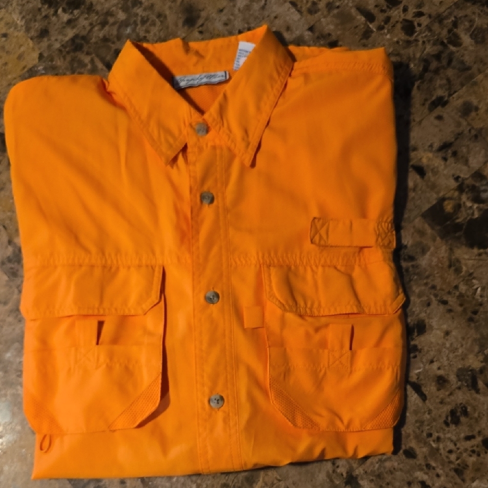 Vibrant Orange Button-Up Shirt with Pockets